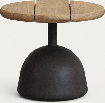 Udendørs Sidebord Rundt Kave Home Saura Massivt Akacietræ Og Sort Cement ø43x35 Cm