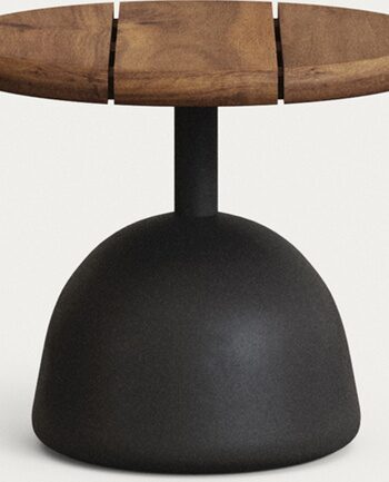 Udendørs Sofabord Kaffebord Kave Home Saura Rund ø43x35 Cm Sort Akacietræ Og Cement