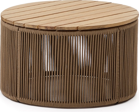 Udendørs Sofabord Kave Home Dandara Loungebord 35x60x60 Cm Beige Stål Akacietræ