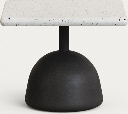 Udendørs Sofabord Sidebord Kave Home Saura Hvid Terrazzo Top Sort Cementbase 44x44x35 Cm