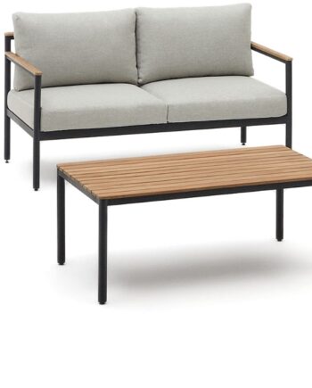 Udendørs Sofasæt Kave Home Aiguafreda   Rustik Kolonial Loungesæt   Aluminium   Akacietræ Med Sofa  Lænestole Og Bord