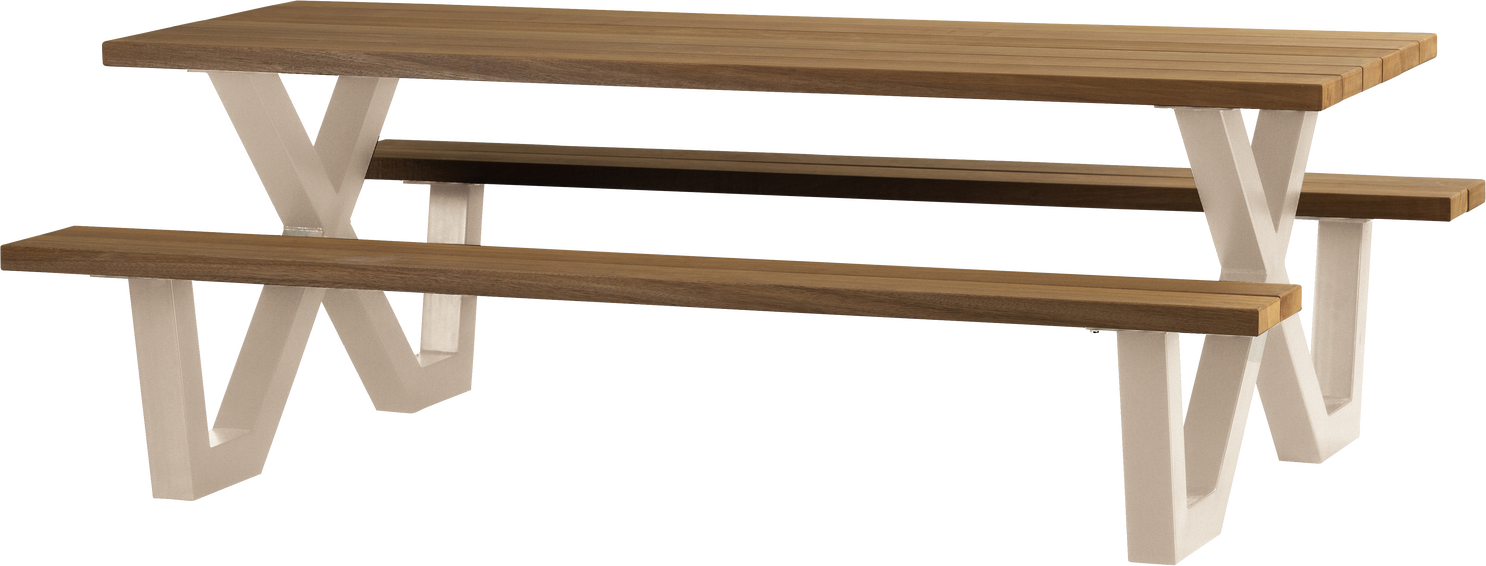 Udendørs Spisebord Havebord Woood Tablo 206x145 Cm Bordplade Thermo Ayous Fsc Pulverlakeret Metalstel Sand
