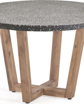 Udendørs Spisebord Kave Home Shanelle Rund ø120 Cm Terrazzo Og Akacietræ Antracit Natur
