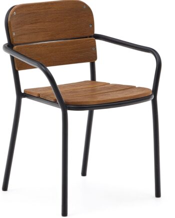Udendørs Spisebordsstol Kave Home Algueret Sort Aluminium Stel   Fsc Eukalyptustræ  Stabelbar H82xb57xd61   Cm