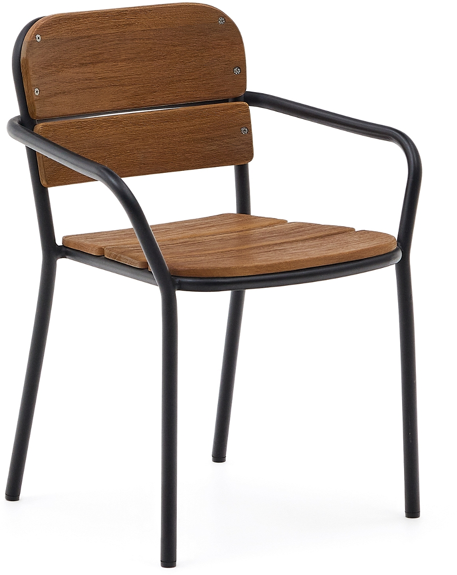 Udendørs Spisebordsstol Kave Home Algueret Sort Aluminium Stel   Fsc Eukalyptustræ  Stabelbar H82xb57xd61   Cm