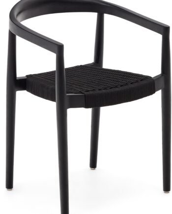 Udendørs Spisebordsstol Med Armlæn Kave Home Ydalia Stabelbar Teak Rebstol Sort ø50x76x54 Cm