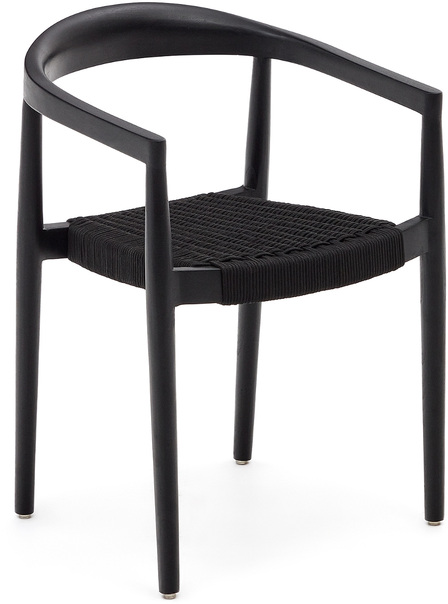 Udendørs Spisebordsstol Med Armlæn Kave Home Ydalia Stabelbar Teak Rebstol Sort ø50x76x54 Cm