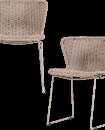 Udendørs Spisebordsstol Woood Collection Sæt   Flettet Syntetisk Rattan  Sand Beige Pulverlakeret Stålstel