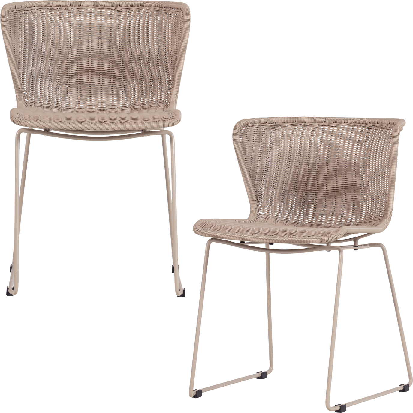 Udendørs Spisebordsstol Woood Collection Sæt Flettet Syntetisk Rattan Sand Beige Pulverlakeret Stålstel