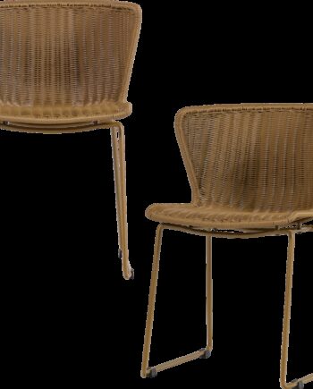 Udendørs Spisebordsstole Sæt   Woood Collection  Flettet Pe Rattan-look  Honninggul Stålstel  Vejrbestandige H78 Cm