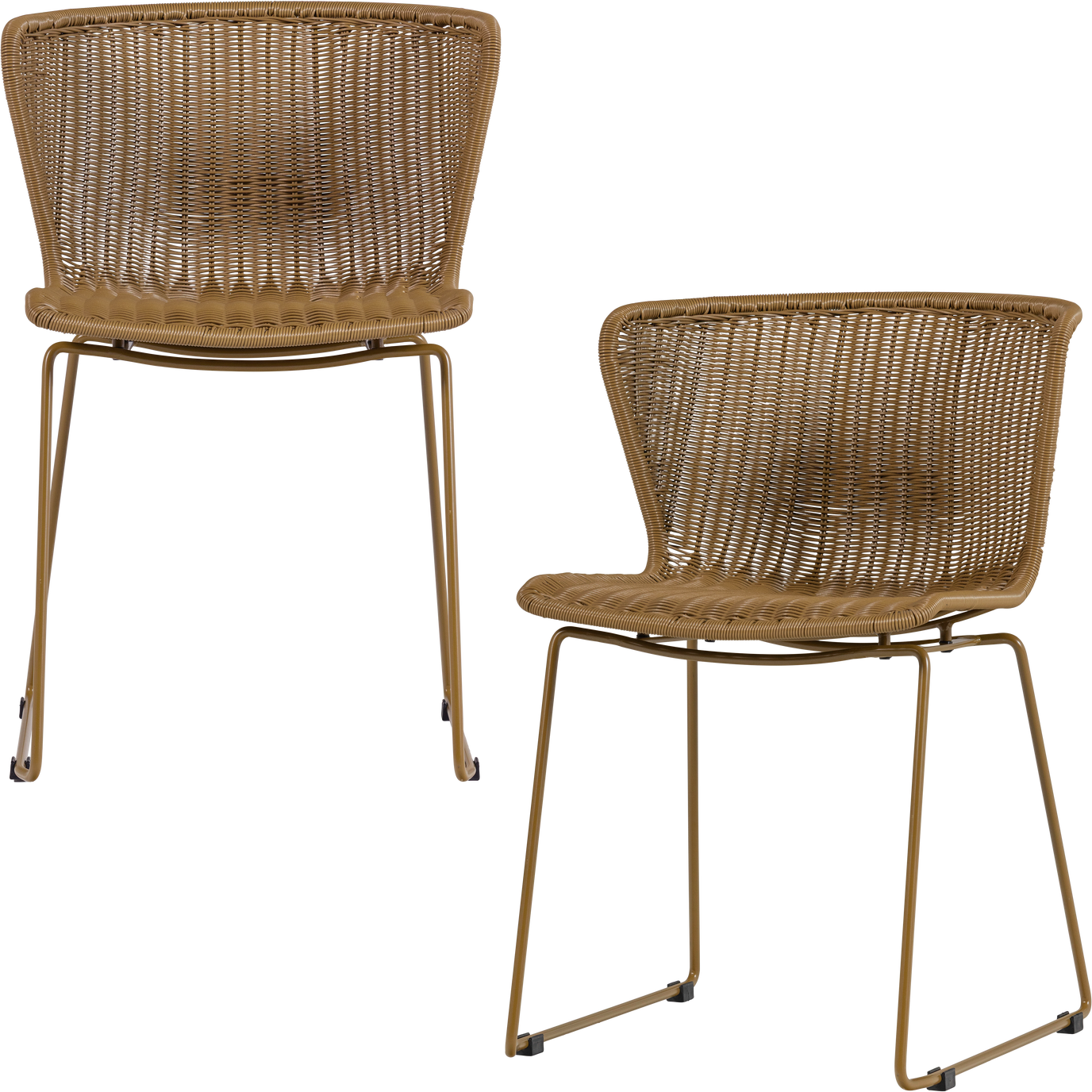 Udendørs Spisebordsstole Sæt Woood Collection Flettet Pe Rattan-look Honninggul Stålstel Vejrbestandige H78 Cm