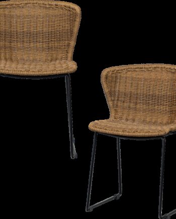 Udendørs Spisebordsstole Woood Collection     Stk Havestole  Flettet Rattanlook  Natur  Sort Stålstel  Sædehøjde 46 Cm