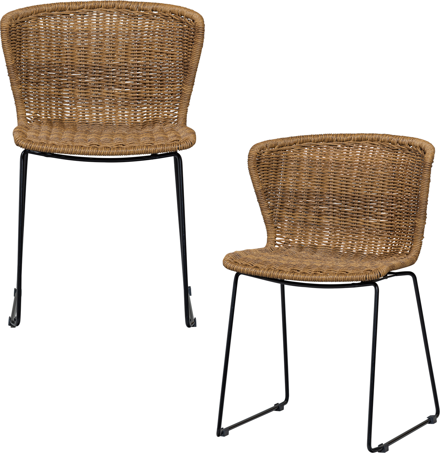 Udendørs Spisebordsstole Woood Collection Stk Havestole Flettet Rattanlook Natur Sort Stålstel Sædehøjde 46 Cm
