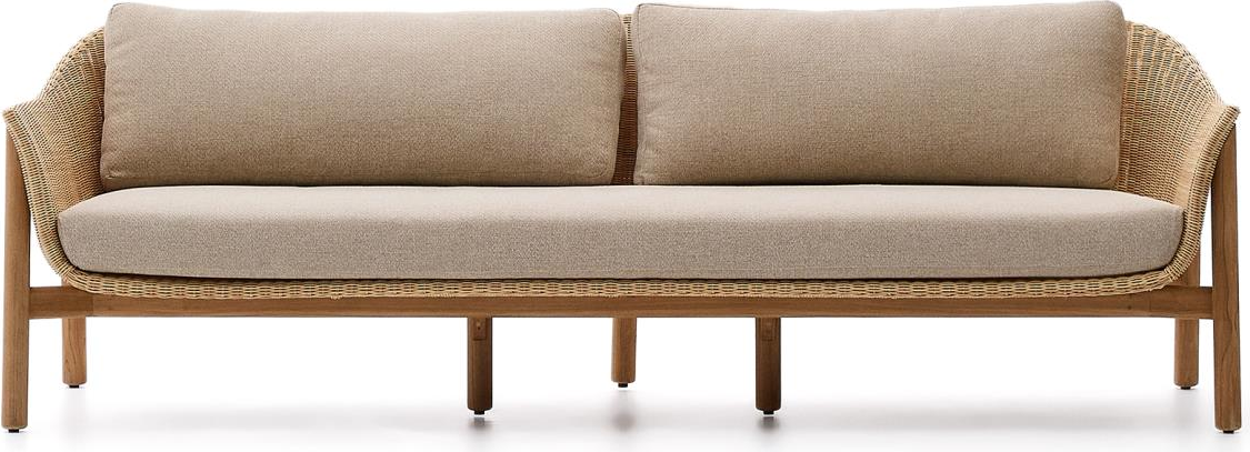 Udendørs  -personers Havesofa Kave Home Galea Beige 223 Cm Bred Med Teaktræ Og Syntetisk Rattan