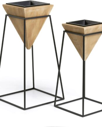 Urtepotte-sæt Kave Home Stared     Matchende Plantepotter   Massivt Træ Og Sortlakeret Stål  Moderne Nordisk Stil H83   B43   L43 Cm