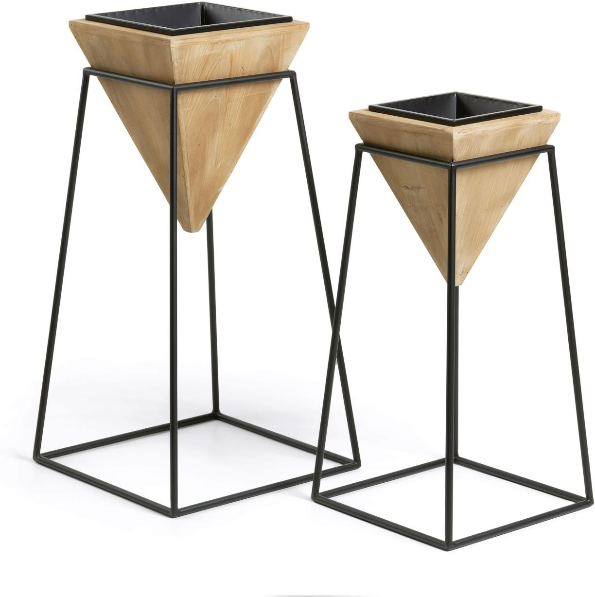 Urtepotte-sæt Kave Home Stared Matchende Plantepotter Massivt Træ Og Sortlakeret Stål Moderne Nordisk Stil H83 B43 L43 Cm