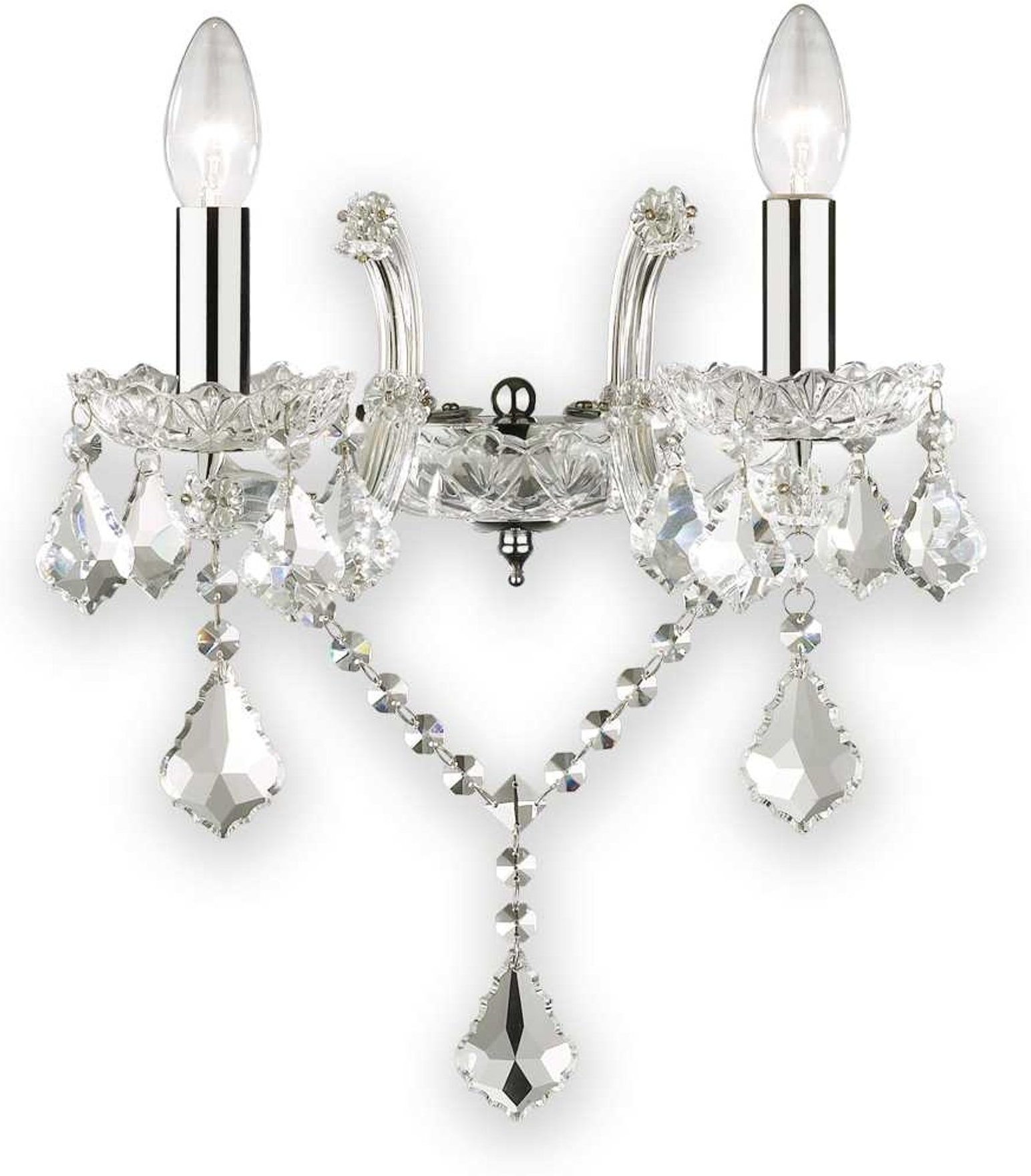 Væglampe Florian Ideal Lux Klar Glas Med Krystaldråber Krom H32 B21 L33 Cm E14
