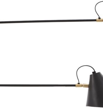 Væglampe House Doctor Club   Sort Med Messingdetaljer  Justerbar 35-55 Cm  Dobbelt Lampehoved  Industrielt Design
