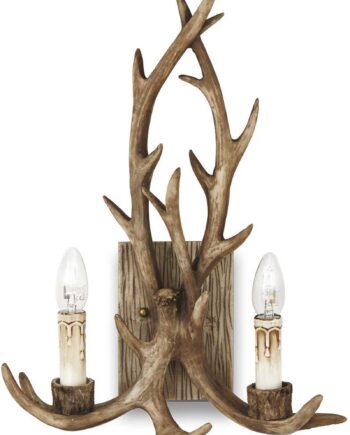 Væglampe Ideal Lux Chalet  Rustik Indendørsvæglampe Med 2xe14 Fatning  Metal Harpiks Beige Træ H49xb17xl37 Cm