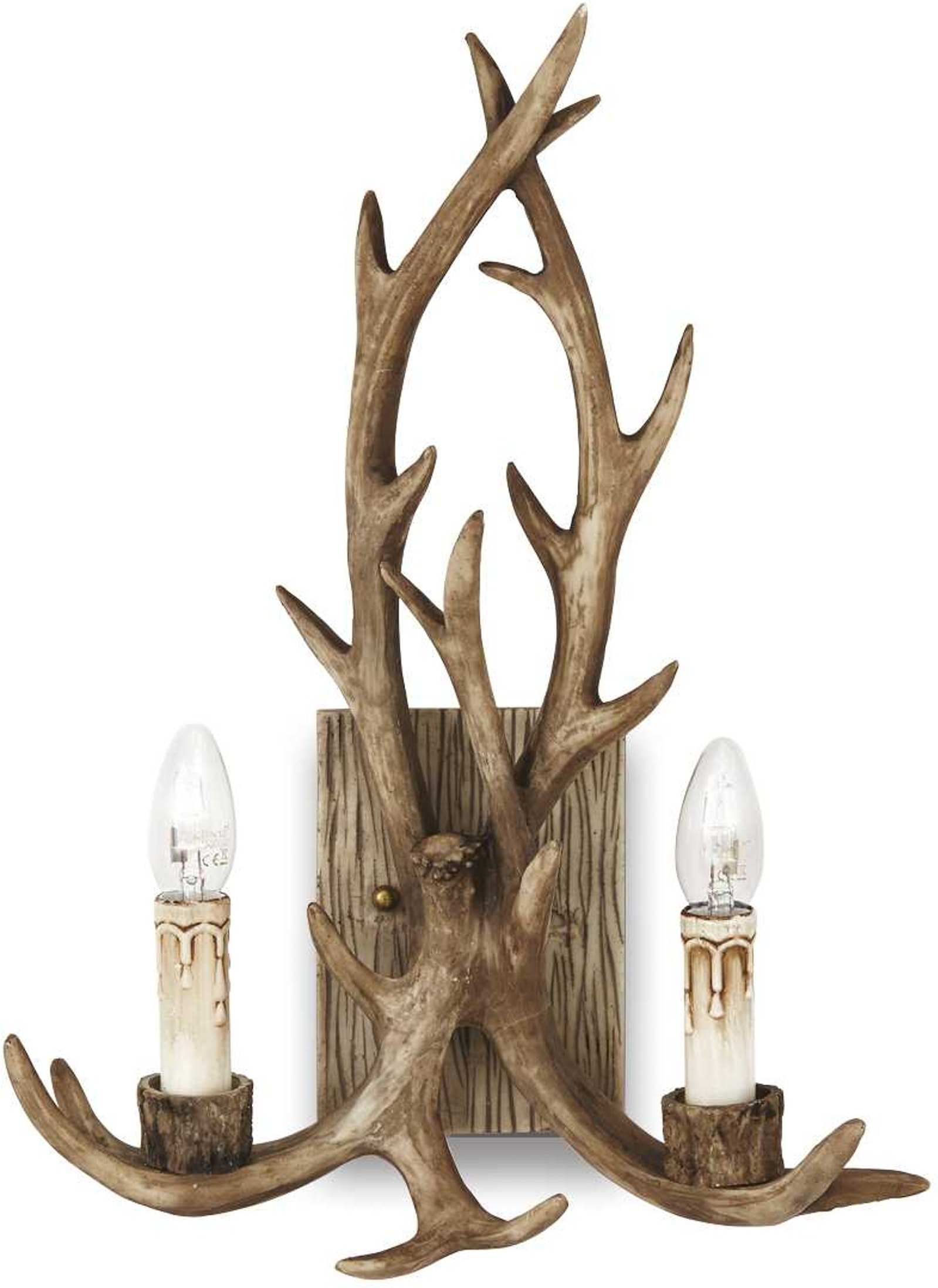 Væglampe Ideal Lux Chalet Rustik Indendørsvæglampe Med 2xe14 Fatning Metal Harpiks Beige Træ H49xb17xl37 Cm