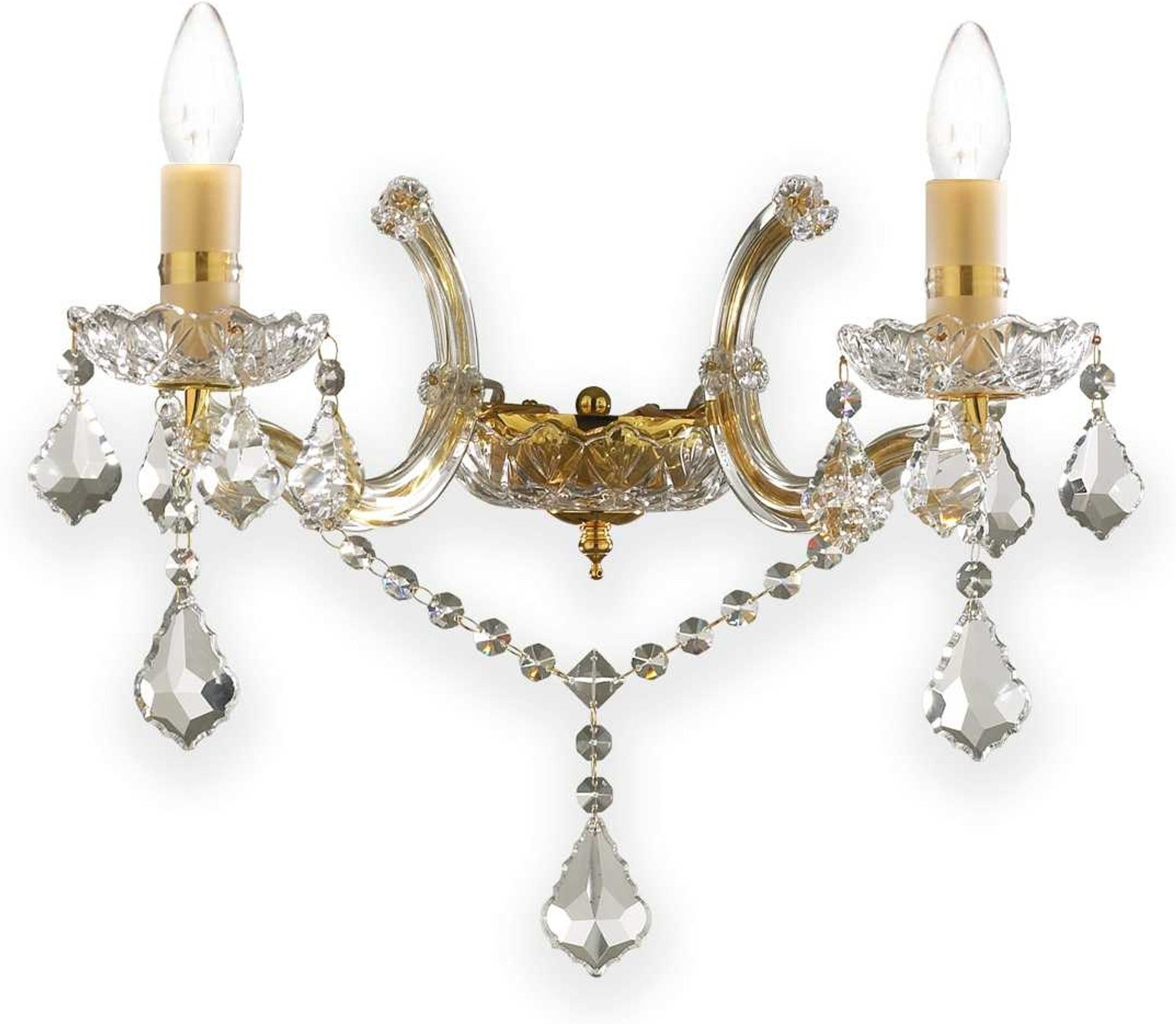 Væglampe Ideal Lux Florian Guld Messing Krom Med Glasdetaljer Og Krystaller H32xb21xl33 Cm