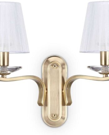 Væglampe Ideal Lux Pegaso Messing Dobbelte Arme Med Glas   Stofskærme ø140 H33 5xb20 5xl43 Cm