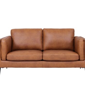 Valencia   Pers  Sofa Lysebrun Semianilin Læder Og Sort Metal