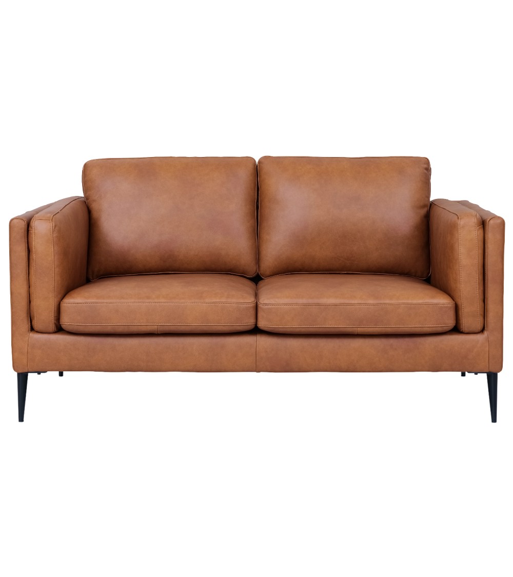 Valencia Pers Sofa Lysebrun Semianilin Læder Og Sort Metal