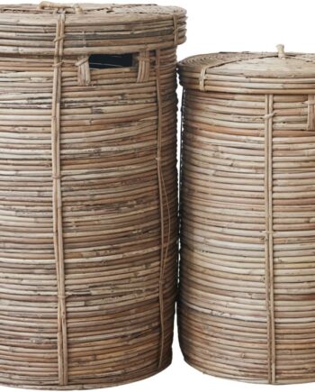Vasketøjskurve House Doctor Chaka Sæt   Stk Natur Rattan ø45   H64 Cm