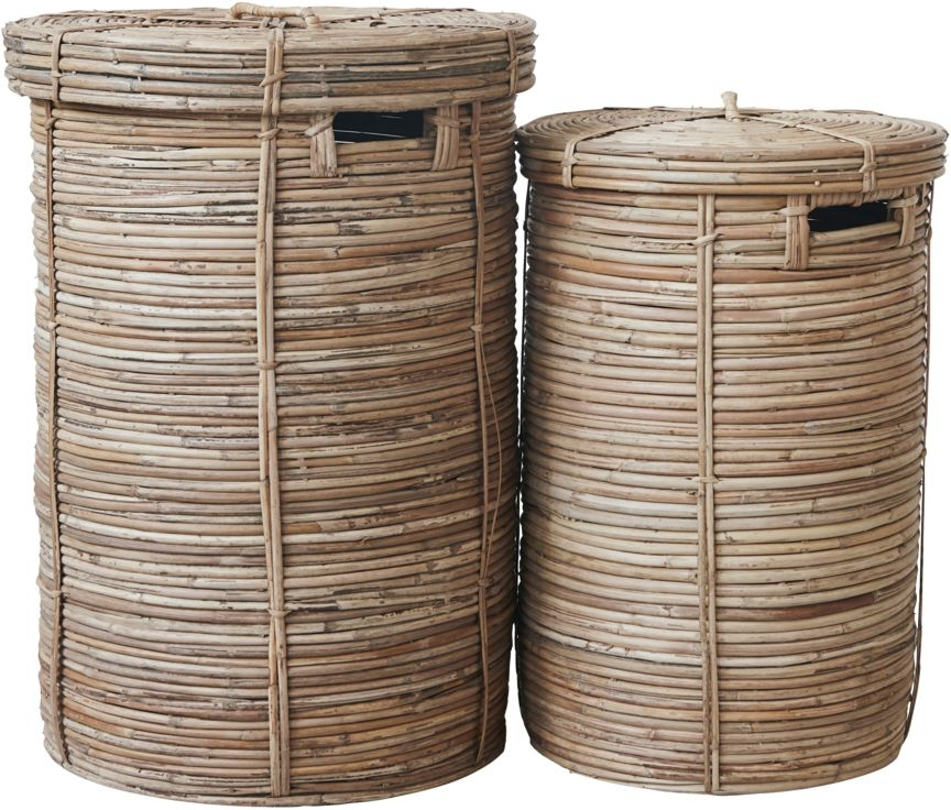Vasketøjskurve House Doctor Chaka Sæt Stk Natur Rattan ø45 H64 Cm