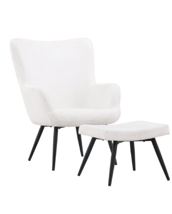 Venture Design Como Lænestol Og Fodskammel Hvid Bouclé Polyester Og Sort Stål