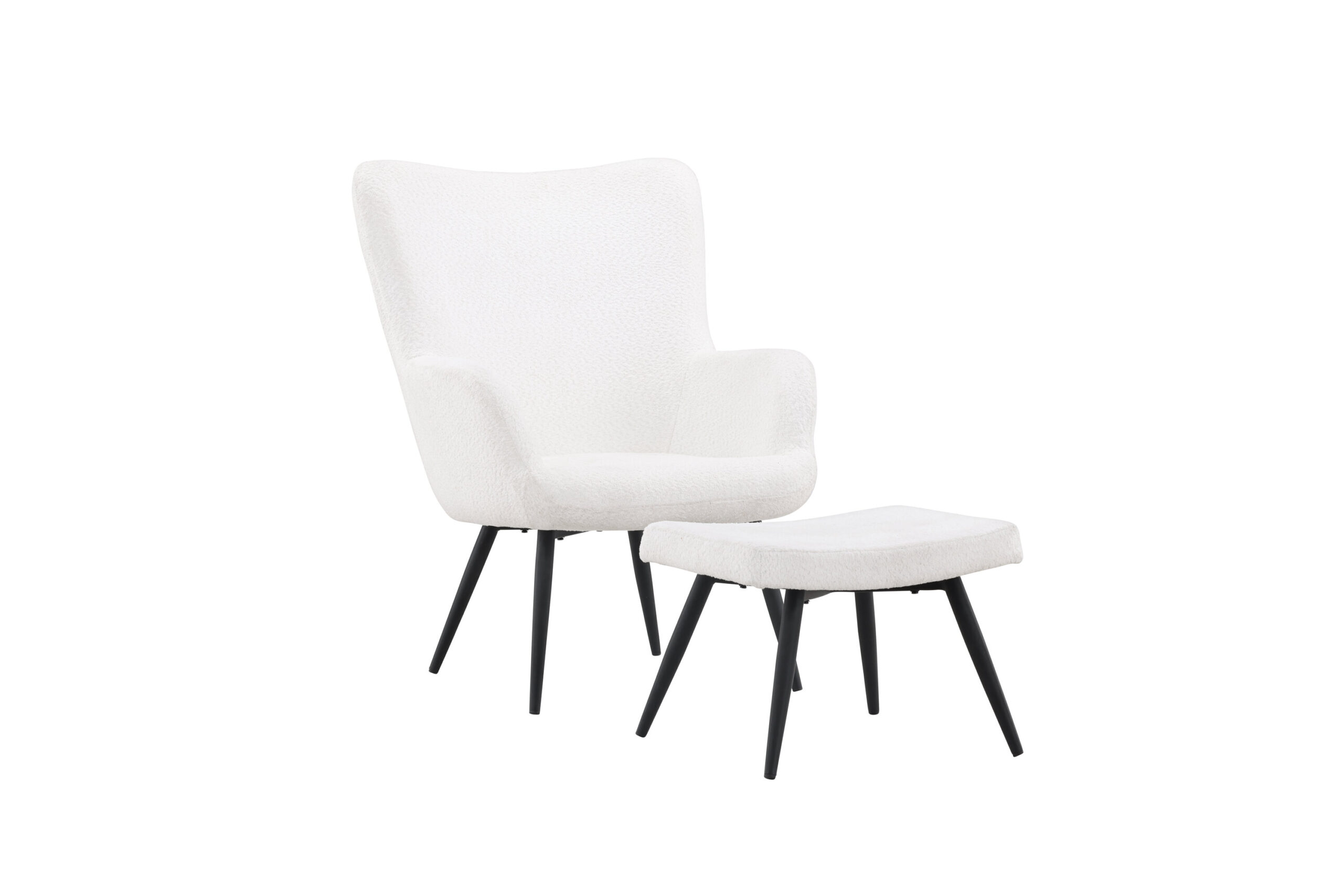 Venture Design Como Lænestol Og Fodskammel Hvid Bouclé Polyester Og Sort Stål