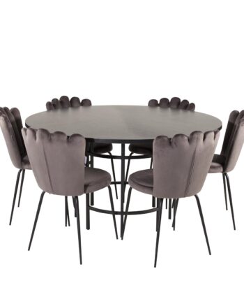 Venture Design Copenhagen Spisebordssæt       Stole Sort Finer Sort Metal Og Grå Fløjl Sort Metal