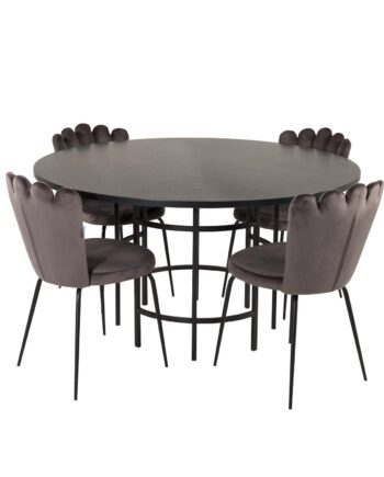 Venture Design Copenhagen Spisebordssæt       Stole Sort Finer Sort Metal Og Grå Fløjl Sort Metal