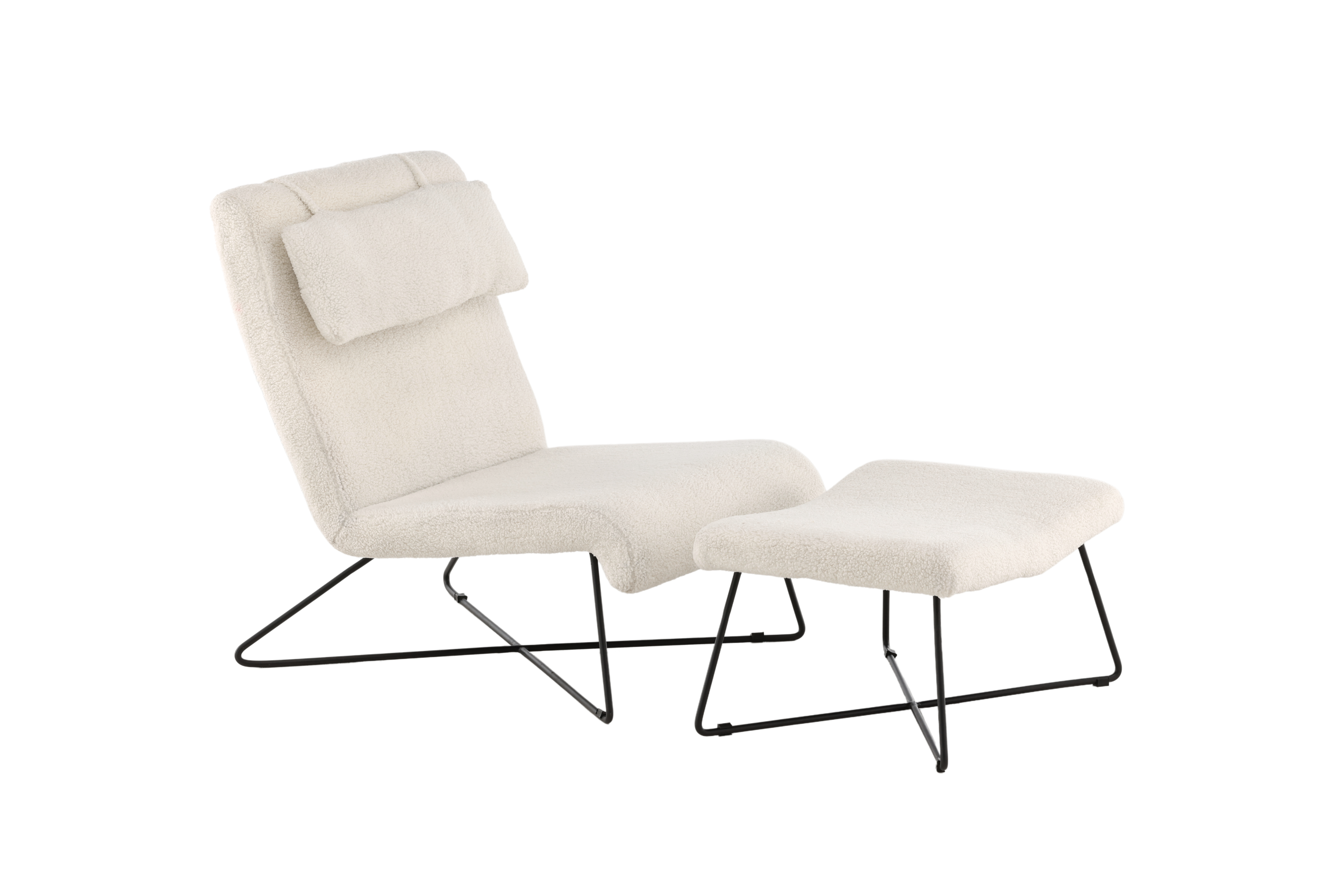 Venture Design Laconia Loungestol     Fodskammel Hvid Bamsestof Og Mat Sort Stål