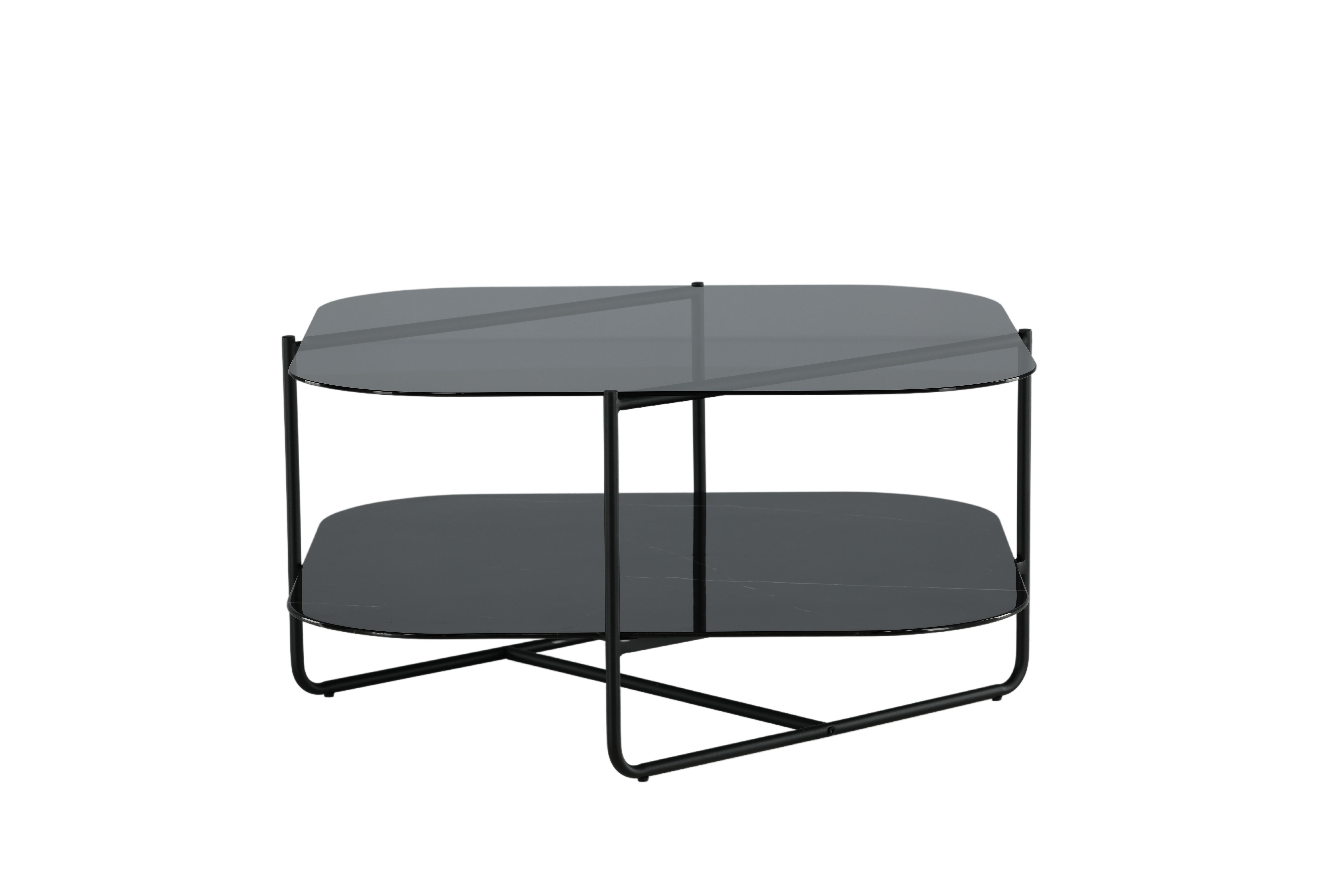 Venture Design Un-line Sofabord     Hylde   Sort Marmorglas Røgsort Glas Og Sort Stål  85x85