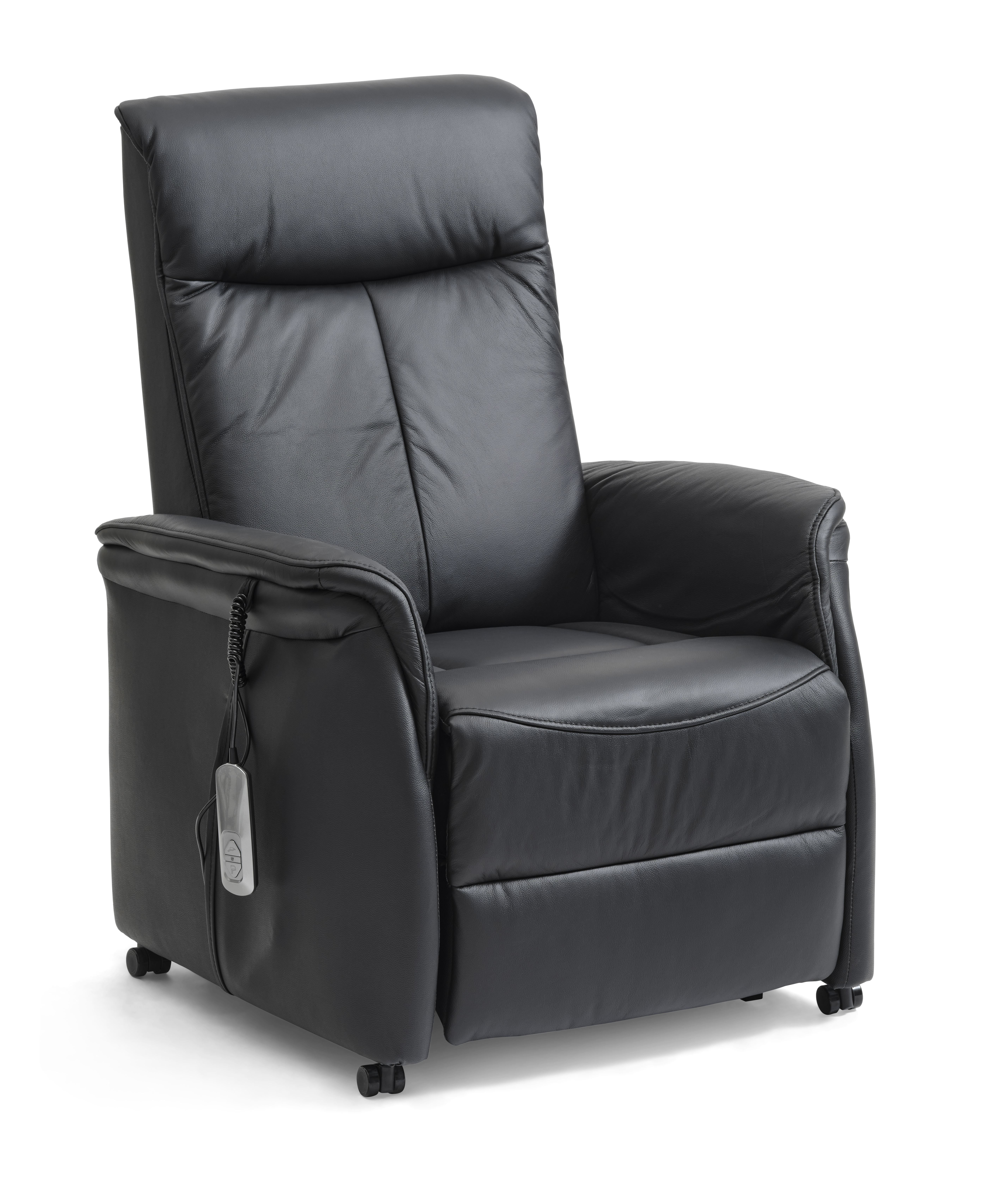 Victor Recliner Stol       Motor  Sædeløft  Vippefunktion  Skammel  Armlæn  Hjul Sort Læder Pvc