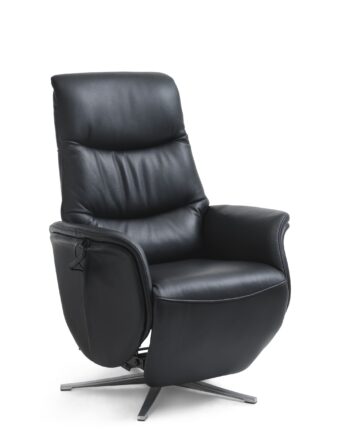 Vincent Recliner Stol    Motorer  Armlæn  Vippefunktion  Fodskammel Sort Læder Pvc Og Sølv Alu
