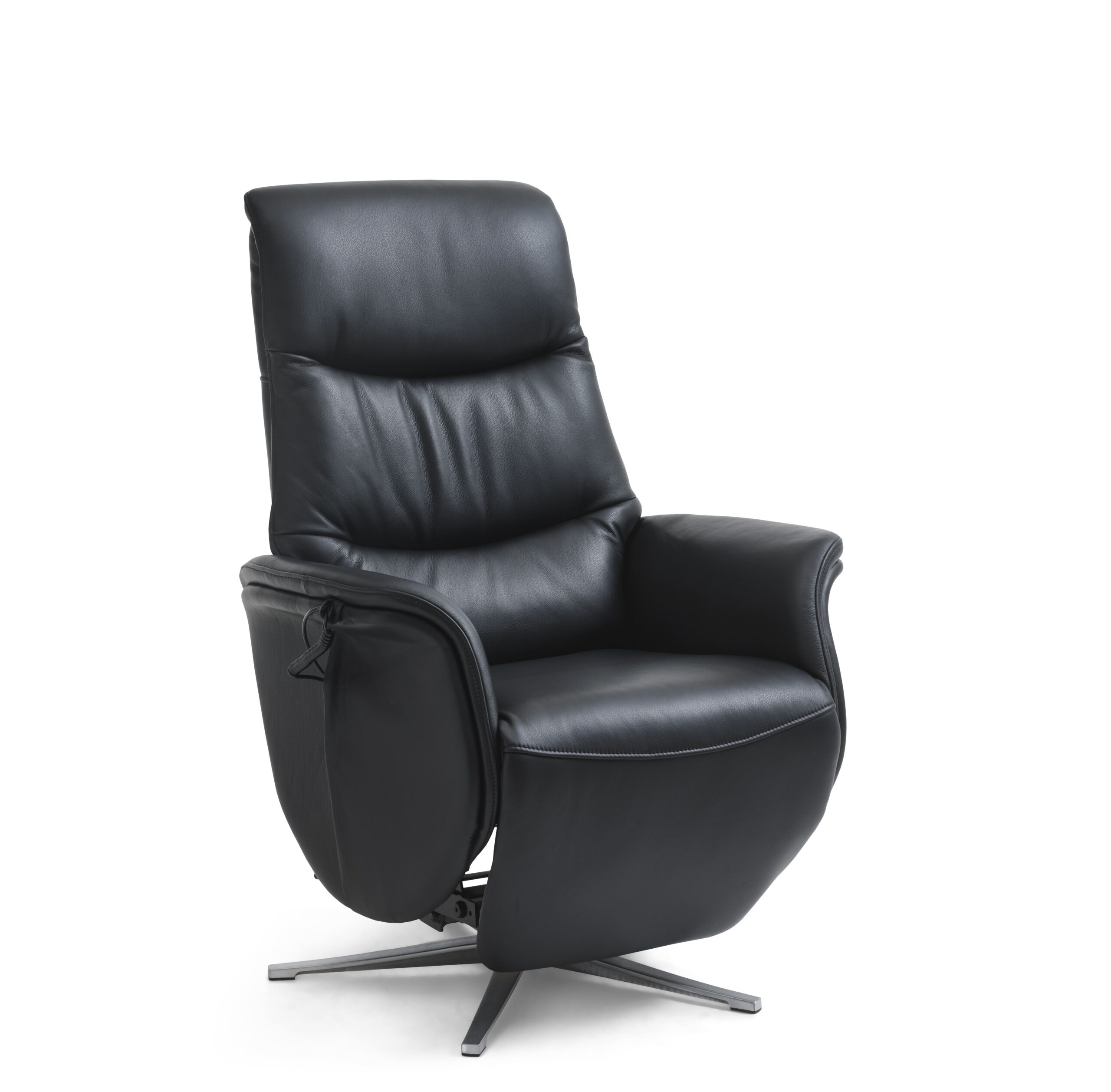 Vincent Recliner Stol Motorer Armlæn Vippefunktion Fodskammel Sort Læder Pvc Og Sølv Alu