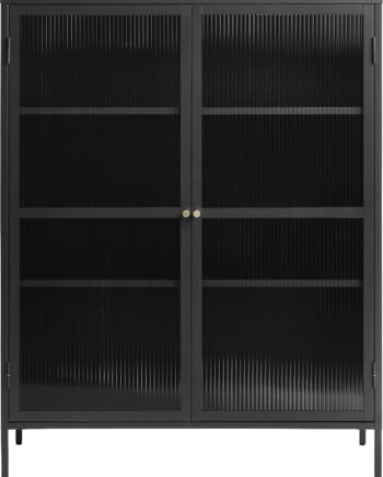 Vitrineskab Nordique Design Bronco H140xb111 Cm Sort Metal Med Rillet Glas Og Justerbare Hylder