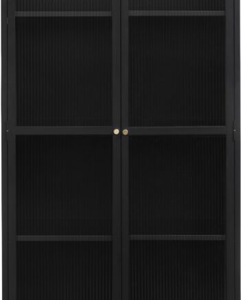 Vitrineskab Nordique Design Bronco Sort Koldvalset Stål Med Rillede Glasdøre H190ã B90 Cm