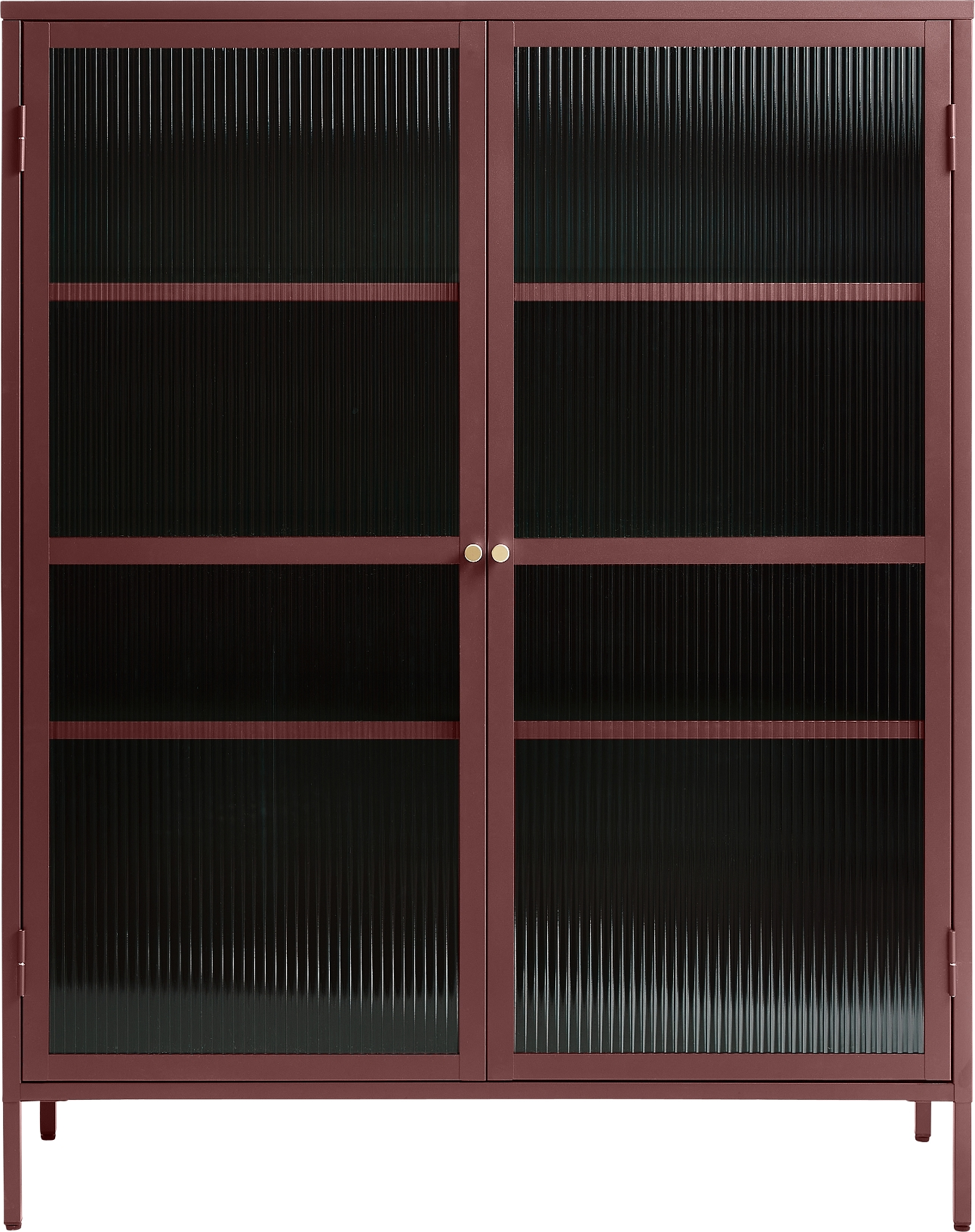 Vitrineskab Nordique Design Bronco Vinrød H140ã B111ã D40 Cm Justérbare Hylder Ridsede Glasdøre Og Guldhåndtag