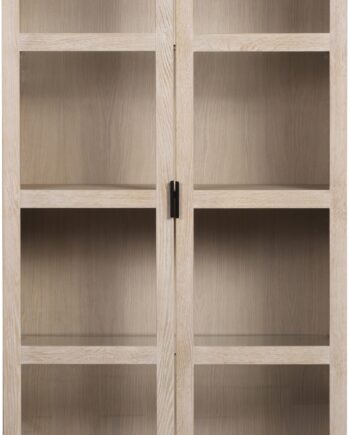 Vitrineskab Rowico Everett   Hvidkalket Egetræ Med Sort Metalbund H195xb95xd41 Cm Fsc-certificeret Glaslåger Softclose