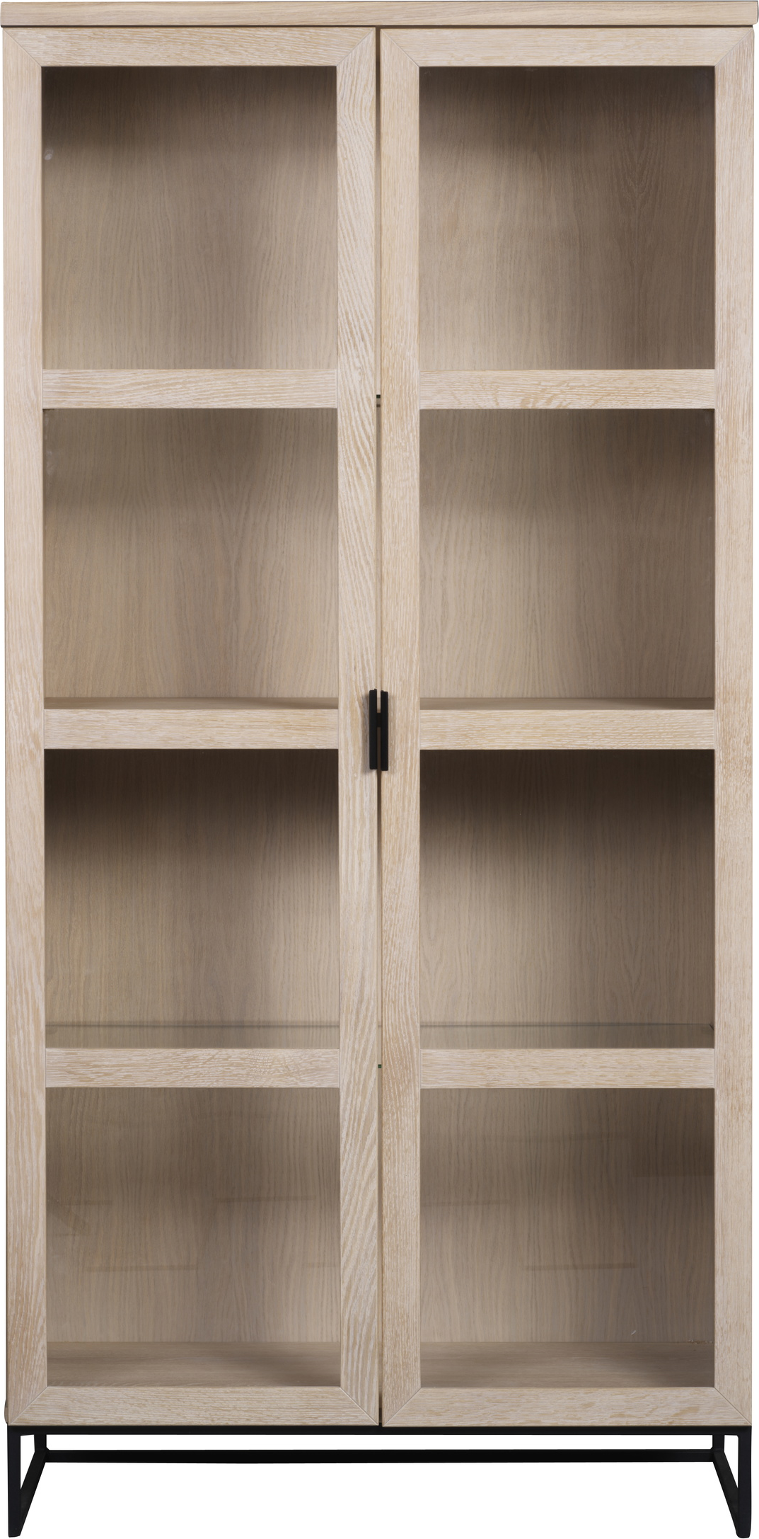 Vitrineskab Rowico Everett   Hvidkalket Egetræ Med Sort Metalbund H195xb95xd41 Cm Fsc-certificeret Glaslåger Softclose