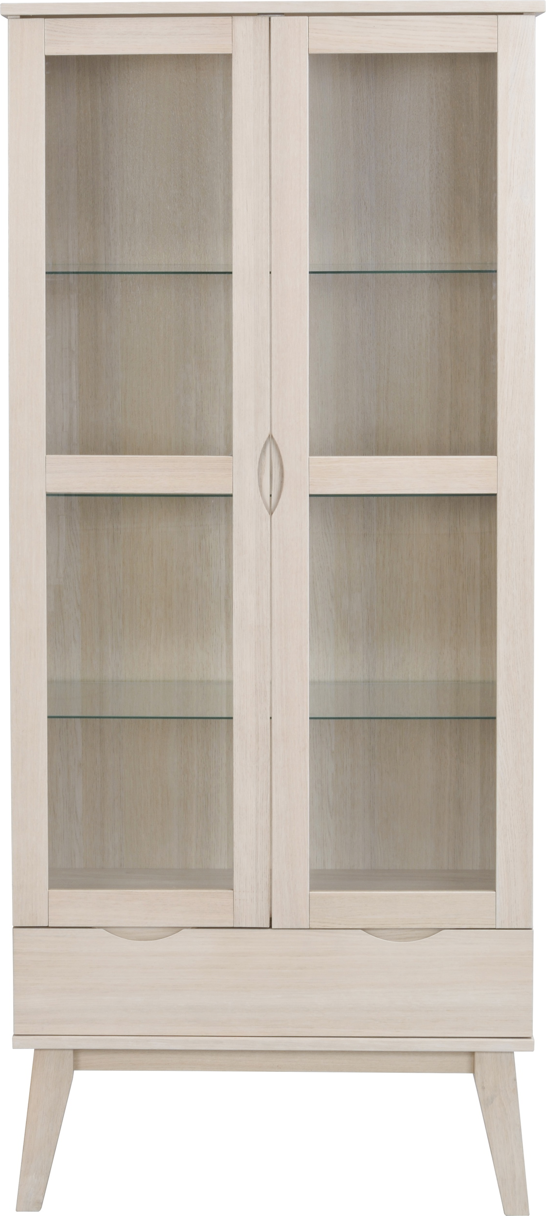 Vitrineskab Rowico Filippa Hvidkalket Egetræsfiner Soft-close Glasdøre Skuffe Tre Flytbare Hylder H185xb82xd40 Cm