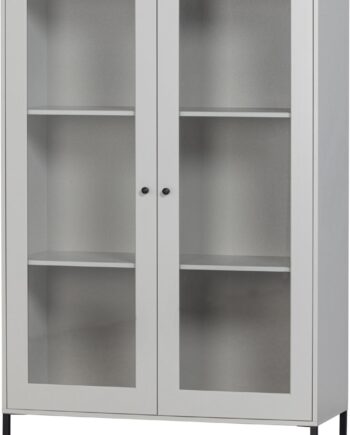 Vitrineskab Woood Collection   Fsc-certificeret Fyrretræ Glatslebet Mat Wolkengrå Finish H155ã B100ã D40 Cm