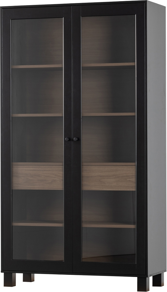Vitrineskab Woood Goos   Mat Sort Og Varm Valnødsfiner H200ã B110ã D44 Cm     Hylder   Skjult Skuffe
