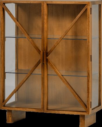 Vitrineskab Woood Kella  Mangotræ Og Glas  Natur    Døre  H132ã B100ã D44 Cm