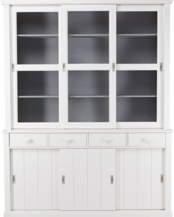 Vitrineskab Woood Lagos   Hvidt Fyrretræ Med   Glas-skydedøre     Skuffer   166ã 48ã 214 Cm
