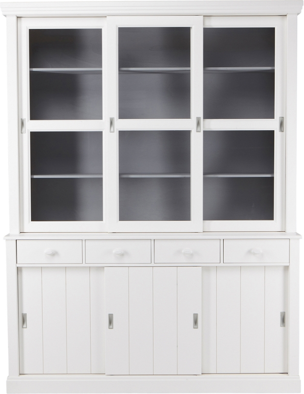 Vitrineskab Woood Lagos   Hvidt Fyrretræ Med   Glas-skydedøre     Skuffer   166ã 48ã 214 Cm